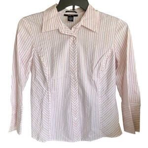 STYLE & CO. Y2K pink metallic stripe button up chevron dramatic 3/4 Sleeve sz 10